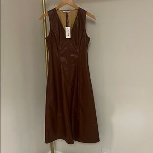 Ellison faux leather Chocolate Brown Midi Dress